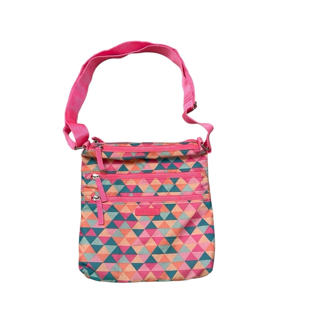 Joe Boxer Vintage Y2K 2000s Neon Pink Geometric Crossbody Zip Pouch Nylon Strap